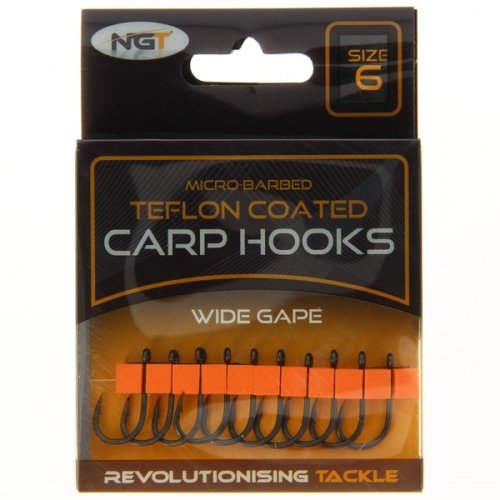NGT Teflon Coated Carp Hooks Wide Gape