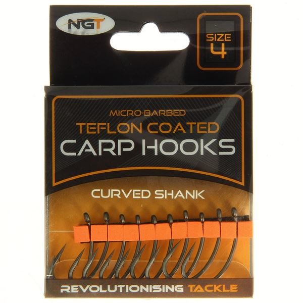 NGT Teflon Coated Carp Hooks Curved Shank
