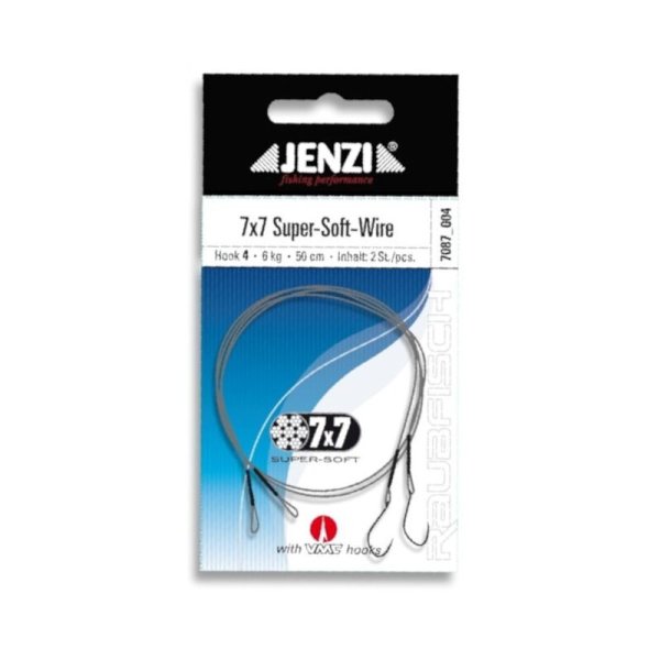 JENZI Powerflex 7x7 Super-Soft-Stahlvorfach mit Schlaufe und Einzelhaken 50 cm
